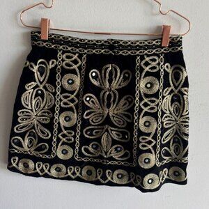 Calypso Womens Golden Embroidered Mini Skirt Black Size XSmall